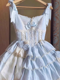 Ball Gown Straps Floral Lace Party Dresses Blue Birthday Outfits With Flowers SD456