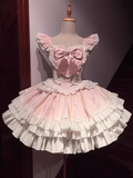 Ball Gown Square Neckline Floral Lace Party Dresses Pink Birthday Outfits With Bowknots SD455 HZ0628