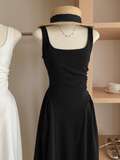 A Line Straps Long Black Women's Holiday Dresses SD220