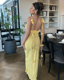 Mermaid Spaghetti Straps Floor Length Floral Yellow Evening Dress Prom Dresses SD2046 HZ0628