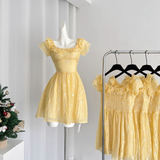 A line Scoop Short Sleeves Yellow Floral Holiday Dresses Beach Dress Birthday Outfits SD288
