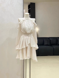 A line High Neckline Ruffled Cake Dress Short Women's Long Sleeve Women Dresses SD181