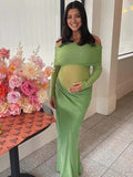 Mesh Patchwork Ruched Off Shoulder Cut Out Elegant Cocktail Party Gown Sheer Maternity Photoshoot Baby Shower Maxi Dress Maternity