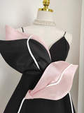 A line Spaghetti Straps Black Satin Short Homecoming Dresses Birthday Outfits SD363