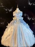 Ball Gown Sweetheart Satin Short Sleeves Long Evening Gown Prom Dresses SD1433 HZ0628