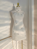 A line Halter White Satin Short Homecoming Dresses Birthday Outfits SD403