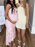 Pink Lace Ruched Corset High-low Tank Mermaid Elegant Cocktail Gown Maternity Baby Shower Maxi Dress Maternity