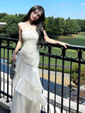 Mermaid Spaghetti Straps Ivory Long Party Dresses Prom Dress SD2015