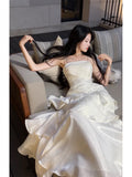 Mermaid Spaghetti Straps Ivory Long Party Dresses Prom Dress SD2015