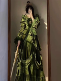 Ball Gown Strapless Long Sleeves Floral Ruffles Green Prom Dresses Birthday Outfits SD459