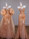 Mermaid Off The Shoulder Slit Sequin Long Party Dress Prom Dresses SD1815 HZ0628