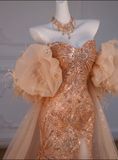 Mermaid Off The Shoulder Slit Sequin Long Party Dress Prom Dresses SD1815 HZ0628