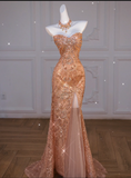 Mermaid Off The Shoulder Slit Sequin Long Party Dress Prom Dresses SD1815 HZ0628