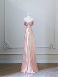 A Line Off The Shoulder Sequin Pink Long Prom Dresses Evening Gowns S3813