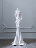 Mermaid Strapless Long Wedding Dresses With Sleeves Brides Dress S3816