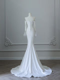 Mermaid Off The Shoulder Long Sleeves Wedding Dresses White Brides Dress S3823