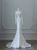Mermaid Off The Shoulder Long Sleeves Wedding Dresses White Brides Dress S3823