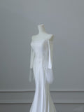 Mermaid Off The Shoulder Long Sleeves Wedding Dresses White Brides Dress S3823