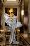 Mermaid Spaghetti Straps Silver Sequin Long Prom Dresses Evening Gowns S3825
