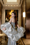 Mermaid Spaghetti Straps Silver Sequin Long Prom Dresses Evening Gowns S3825