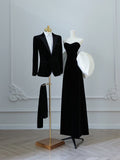 A line Off The Shoulder Short Sleeves Prom Dresses Black Evening Gowns S3831