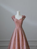 A line Straps Rose Pink Sequin Long Prom Dresses Evening Gowns S3832