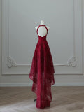 High Low Burgundy Sequin Long Prom Dresses Evening Gowns S3840