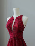 High Low Burgundy Sequin Long Prom Dresses Evening Gowns S3840