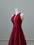 High Low Burgundy Sequin Long Prom Dresses Evening Gowns S3840