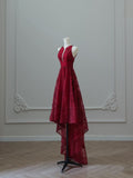 High Low Burgundy Sequin Long Prom Dresses Evening Gowns S3840