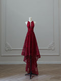 High Low Burgundy Sequin Long Prom Dresses Evening Gowns S3840