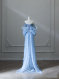 Mermaid Off The Shoulder Blue Sequin Long Prom Dresses Evening Gowns S3847