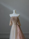 A Line Off The Shoulder Sequin Long Prom Dresses Evening Gowns S3848
