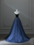 A line Strapless Navy Blue Tulle Long Prom Dresses Evening Gowns S3857