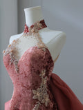 Mermaid High Neckline Velvet Long Prom Dresses Evening Gowns S3862