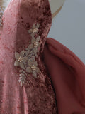 Mermaid High Neckline Velvet Long Prom Dresses Evening Gowns S3862