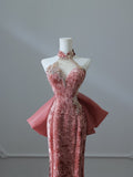 Mermaid High Neckline Velvet Long Prom Dresses Evening Gowns S3862