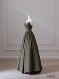 A Line Spaghetti Straps Satin Long Prom Dresses Evening Gowns S3868