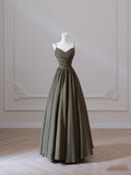 A Line Spaghetti Straps Satin Long Prom Dresses Evening Gowns S3868