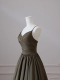 A Line Spaghetti Straps Satin Long Prom Dresses Evening Gowns S3868