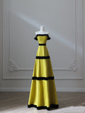 A Line Strapless Satin Yellow Long Prom Dresses Evening Gowns S3869