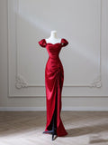 Mermaid Red Satin High Low Prom Dresses Evening Gowns S3871