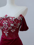 Mermaid Off The Shoulder Burgundy Long Prom Dresses Evening Gowns S3863