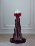 A Line Strapless Sequin Long Prom Dresses Evening Gowns S3874