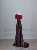 A Line Strapless Sequin Long Prom Dresses Evening Gowns S3874