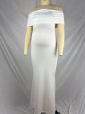 White Ruched Off Shoulder Backless Bodycon Elegant Cocktail Party Gown Maternity Photoshoot Baby Shower Maxi Dress Maternity
