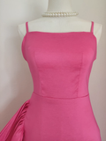 Sheath Spaghetti Straps Hot Pink Satin Dinner Party Dresses Birthday Outfits SD394