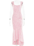 Pink Lace Ruched Corset High-low Tank Mermaid Elegant Cocktail Gown Maternity Baby Shower Maxi Dress Maternity