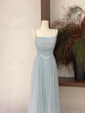 A Line Spaghetti Straps Tulle Light Blue Women's Holiday Dresses SD219