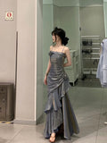 Mermaid Spaghetti Straps Prom Dresses Gray Long Party Dress SD1309